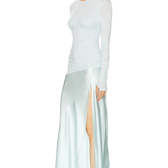 NWT SIR. Alessia Draped Gown in Ice Blue new FWRD long sleeve silk ruched maxi - Picture 2 of 11